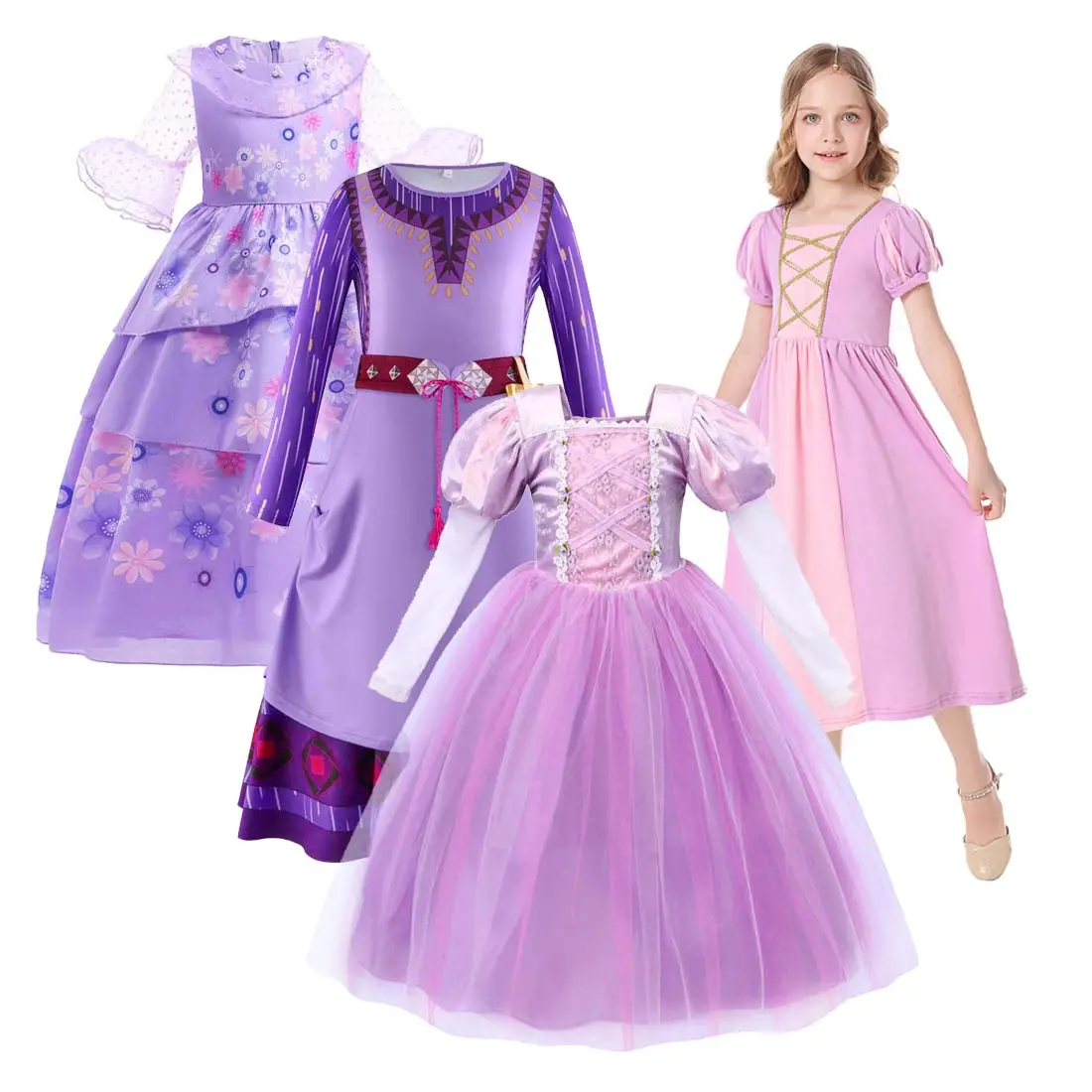 Roupas infantis Desenhos Animados Anna Minnie Rapunzel Aurora Elena Party Little Girl Gown Princess Dress