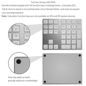 ABS Bluetooth <strong>Numeric</strong> Keypad Multiple Shortcuts 34-Keys Number Pad Wireless Portable Slim Number Pad for Laptop - Product Image 6