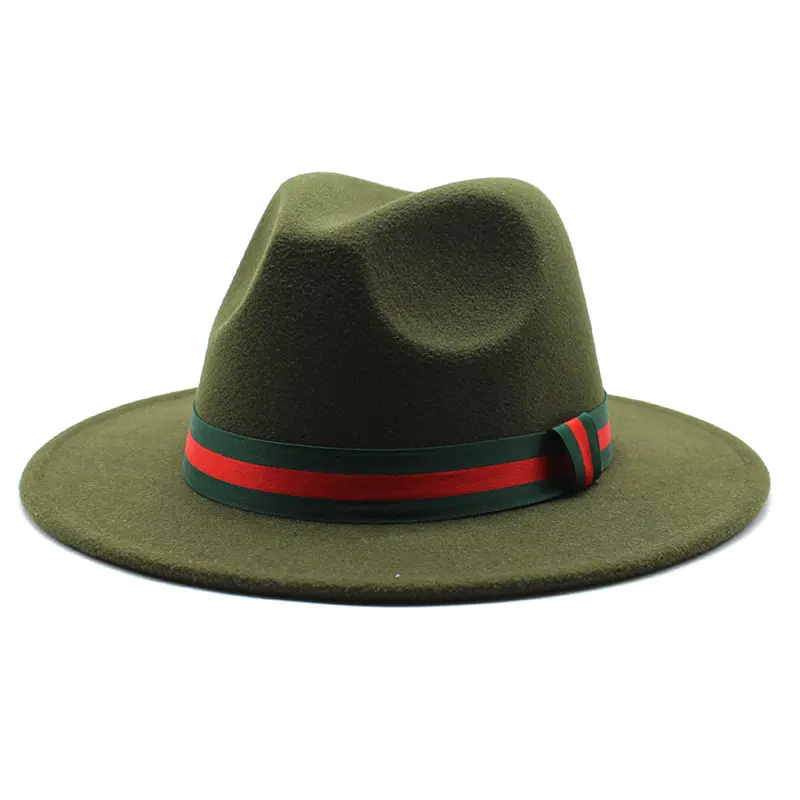 Chapeau Fedora de luxe unisexe de marque célèbre avec ruban rayé rouge vert