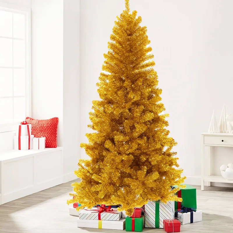 Hot Selling 150Cm 180Cm 210Cm Goedkoop Thuis Verplaats Pvc Kunstmatige Kerstboom Gele Kerstboom
