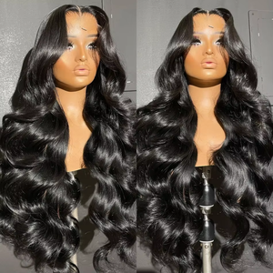 Wig rambut manusia renda depan HD gelombang 13x4 13x6 UNTUK WANITA warna hitam, Wig gelombang tubuh depan renda rambut manusia Brasil mentah tanpa lem - Product Image 1