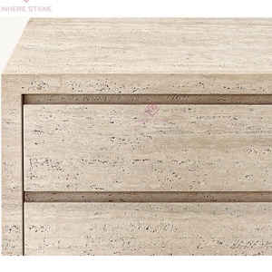 Lusso Beige travertino galleggiante Credenza muro di stoccaggio struttura naturale armadietto in pietra con 6 cassetti - Product Image 3