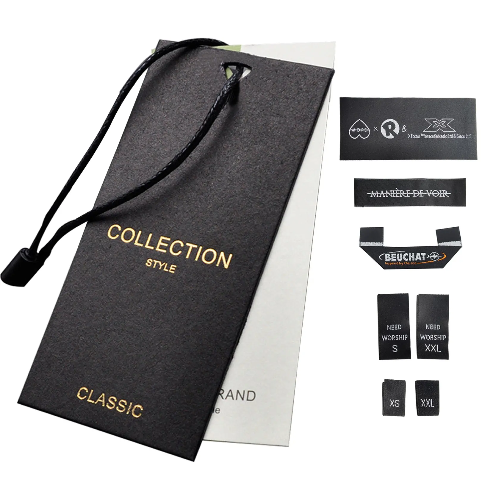 लक्जरी पुनर्नवीनीकरण परिधान लेबल लगाया गया कस्टम प्रिंटिंग हैंग टैग के विशेष कार्डबोर्ड कपड़े स्वयं के लोगो के लिए टैग