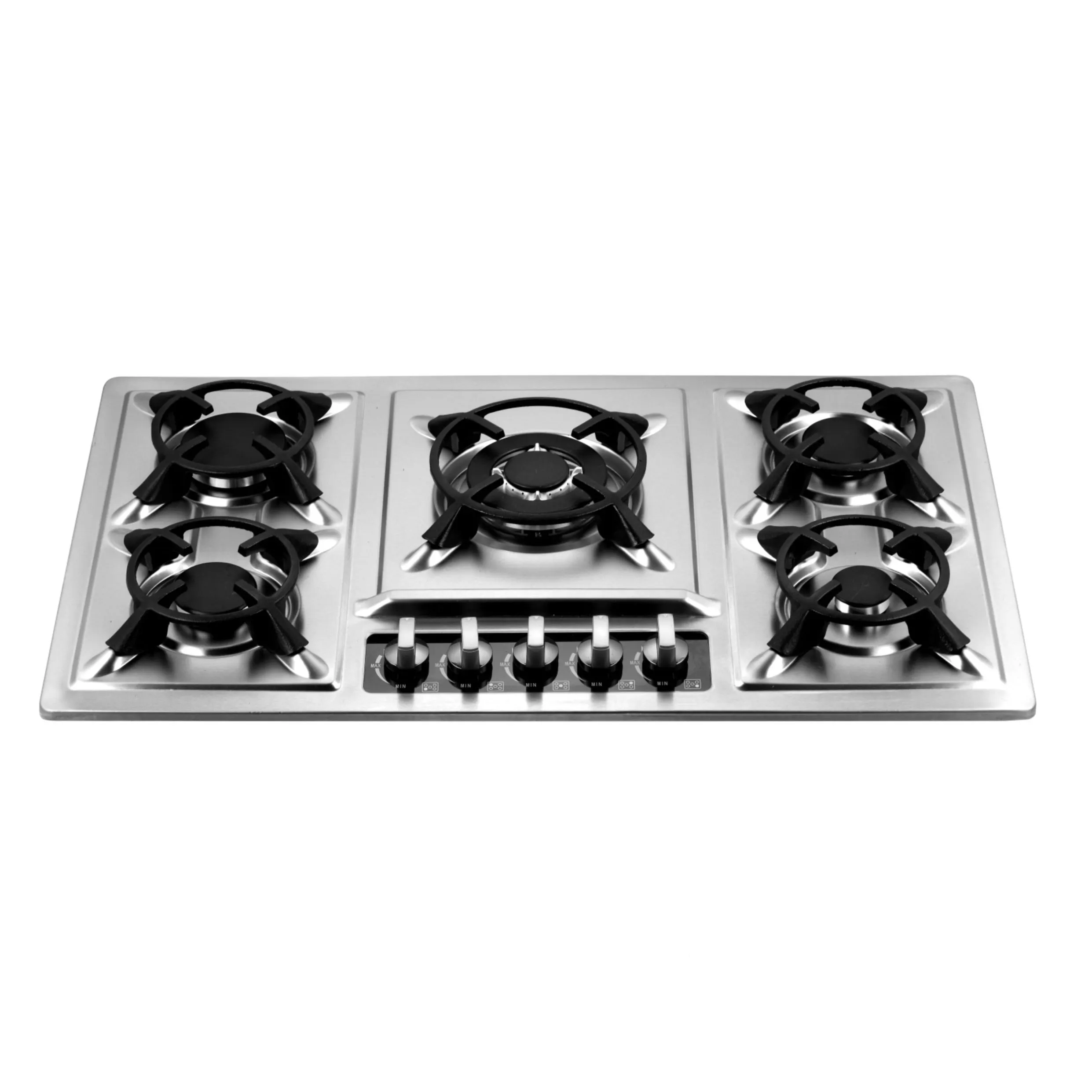 キッチンアプライアンスS.Sバーナーストーブ鋳鉄鍋サポート内蔵クックトップ5バーナー5リングガスクッカー