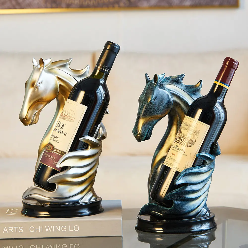 Exibição forma cavalo cremalheira do vinho cozinha restaurante bar cremalheira do vinho estátua animal cremalheira criativa