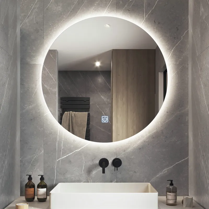 Özel yüksek son yuvarlak duvar aynası gümüş Modern banyo Led akıllı banyo makyaj aynası ışık ile