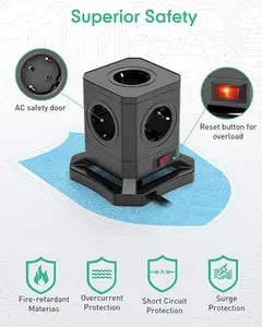 <strong>Tabletop</strong> <strong>Socket</strong> EU Standard Extension Multiple Power <strong>Socket</strong> 5 Outlet 3 USB Port Surge Protector Power Strip - Product Image 5