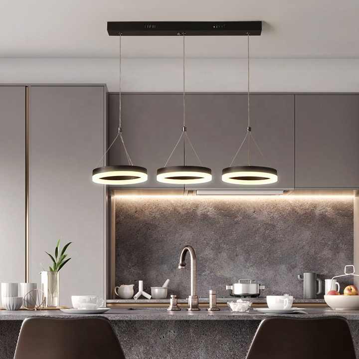 Lámpara colgante de techo nórdica moderna, candelabro LED de 3 anillos para sala de estar, cocina, Isla, Hotel, restaurante, iluminación