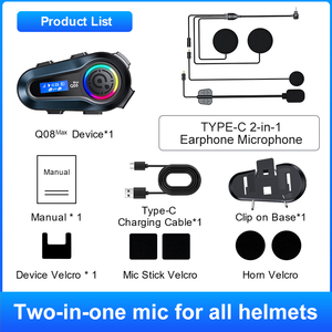 Auriculares intercomunicadores para casco full-duplex de 300M con iluminación para compartir música, pantalla LCD, sistemas de comunicación para motocicletas - Product Image 3