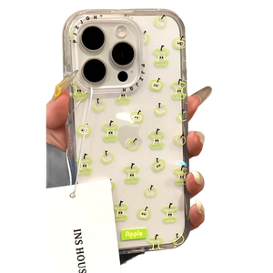 เคสโทรศัพท์มือถือโปร่งใสลายแอปเปิ้ลแบบเต็มหน้าจอสำหรับ iPhone 16 15 14 13 12 11 Pro Max PLUS ฝาครอบโทรศัพท์กันกระแทกกันตก
