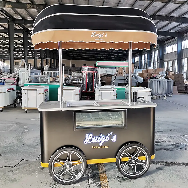 Push ice cream hand cart electric gelato cart gelato push ice cream truck food cart wheels