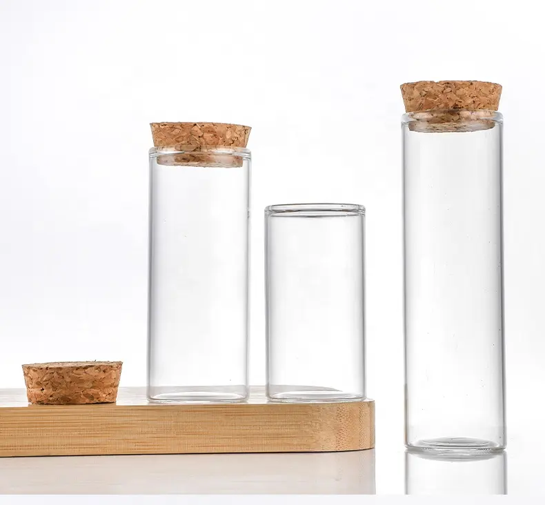 Garrafa de vidro transparente de diâmetro 37mm, garrafa de vidro para doces e cilindros com tampa de rolha