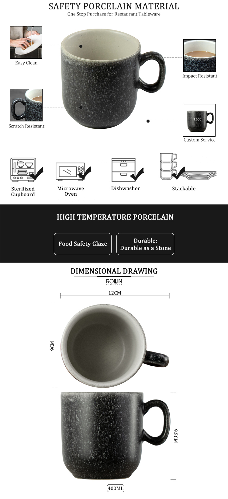 Factory Outlet 400ml Creative Glazed Western Mug Ceramic Coffee Tea Mug Porcelain Cup With Handle