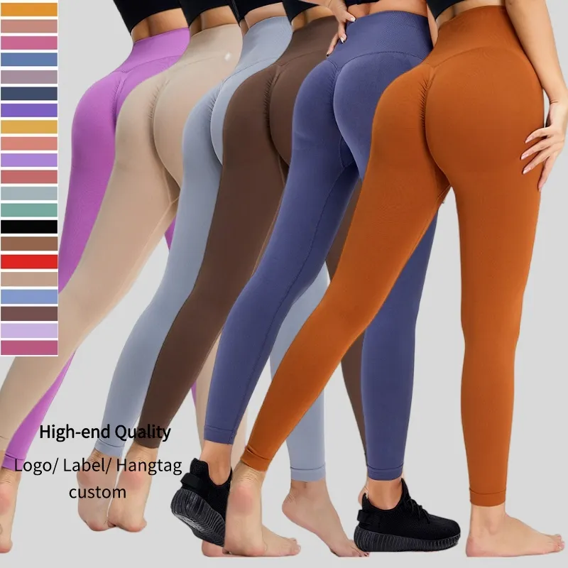 Leggins da allenamento senza cuciture all'ingrosso donna glutei pesca Push Up pantaloni a compressione Scrunched Tiktok Leggings da Yoga per palestra di moda