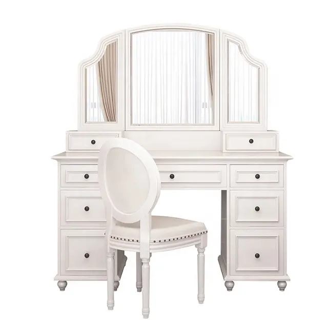 Hollywood blanco vanidad mesa y silla de lujo para el dormitorio