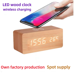 Bedroom Office Home LED Alarm Clock Wireless Charging Intelligent Digital Bamboo Wood QC2.0 7W/12W Power <strong>Output</strong> 5V/2A <strong>Input</strong> PD - Product Image 2