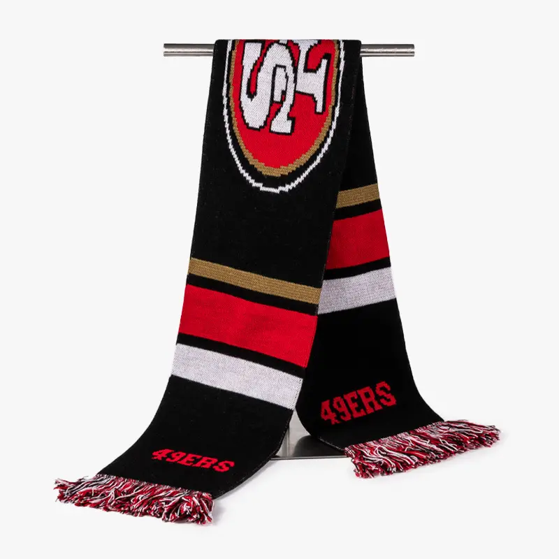 Écharpe tricotée en Jacquard avec pompon, écharpe de fan de club, foulard de football, vente en gros