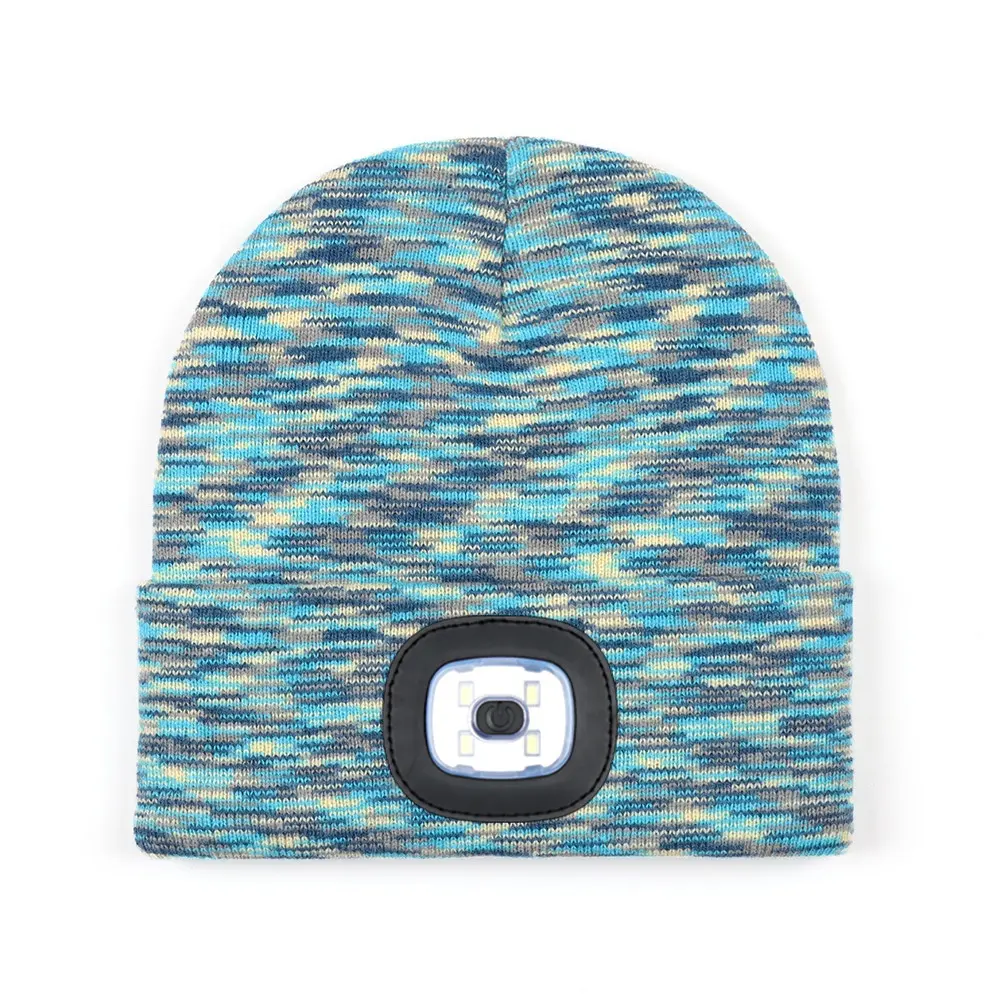 Nouveau style chapeau tricoté lampe à LED modèle de charge version batterie chapeau lumineux automne et hiver chaud chapeau en laine produits de plein air