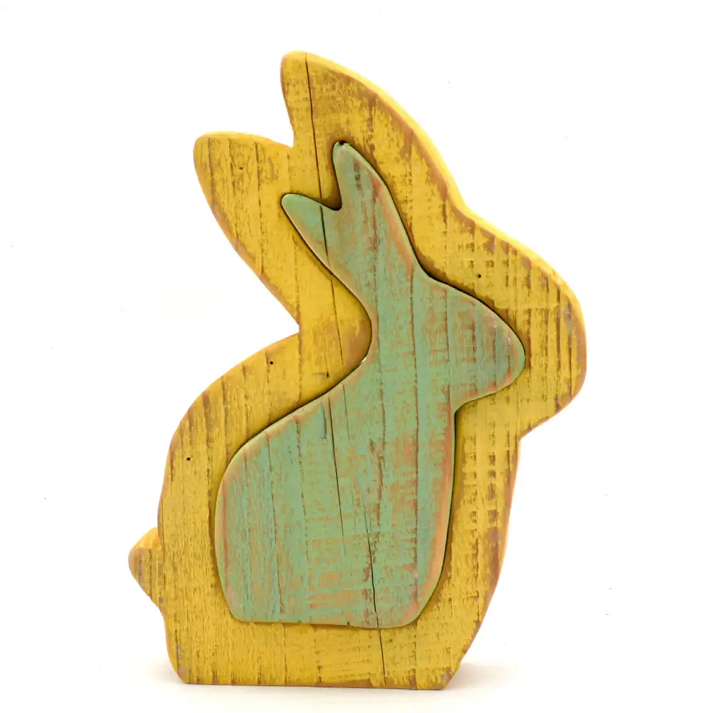 Artículos de decoración de Mesa para el hogar, artesanía artesanal de madera con textura de madera a la deriva, conejo bonito de jardín fijo