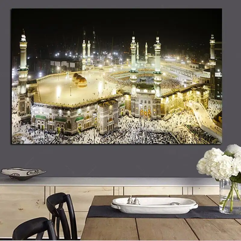 Pintura al óleo de paisaje sagrado islámico para sala de estar, cuadro de pared con impresión HD, arquitectura religiosa musulmana, para sala de estar