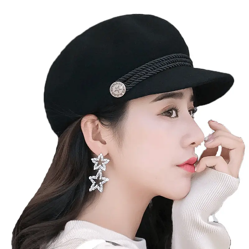 قبعة رسام beret ، من الصوف ، للنساء, قبعة 2021 شتوية 100% من الصوف ، النسخة الكورية للإناث من الصوف البري ، قبعة مثمنة ، قبعة رسام beret على الموضة البريطانية