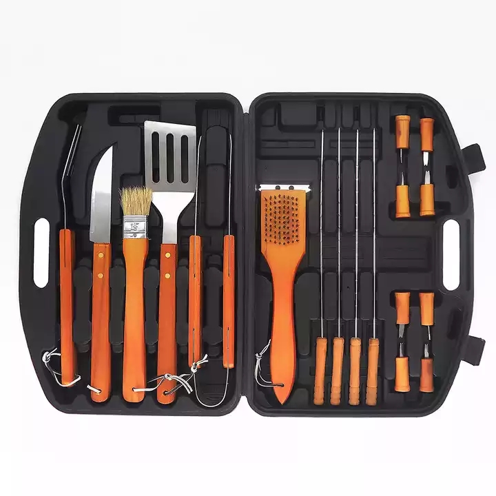 Ensemble d'outils pour barbecue marron-19 pièces