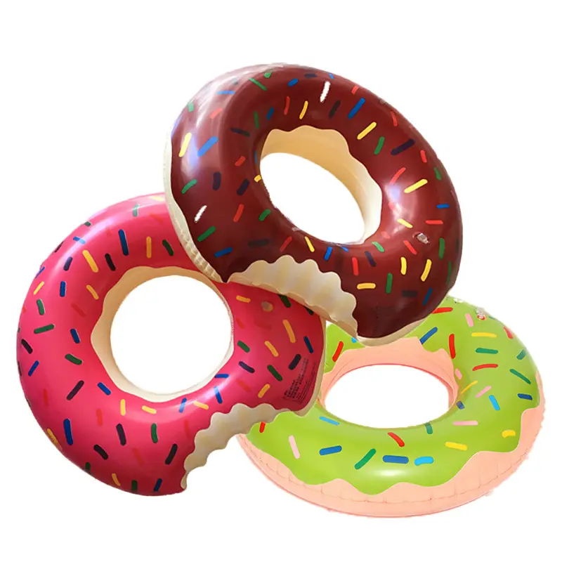 뜨거운 판매 브라운 핑크 다채로운 도넛 수영장 수레 어린이 성인 풍선 수영 부표 도넛 부동 수영 반지
