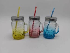 16 OZ şeffaf cam turşu kavanozu kolu ve Metal kapaklı PP saman