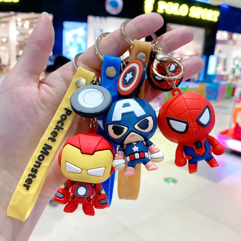 3D PVC Nhật Bản phim hoạt hình phim hoạt hình khuyến mại Keychain trường Túi Mặt dây chuyền Keyring dễ thương anh hùng Spiderman Đội Trưởng Keychain