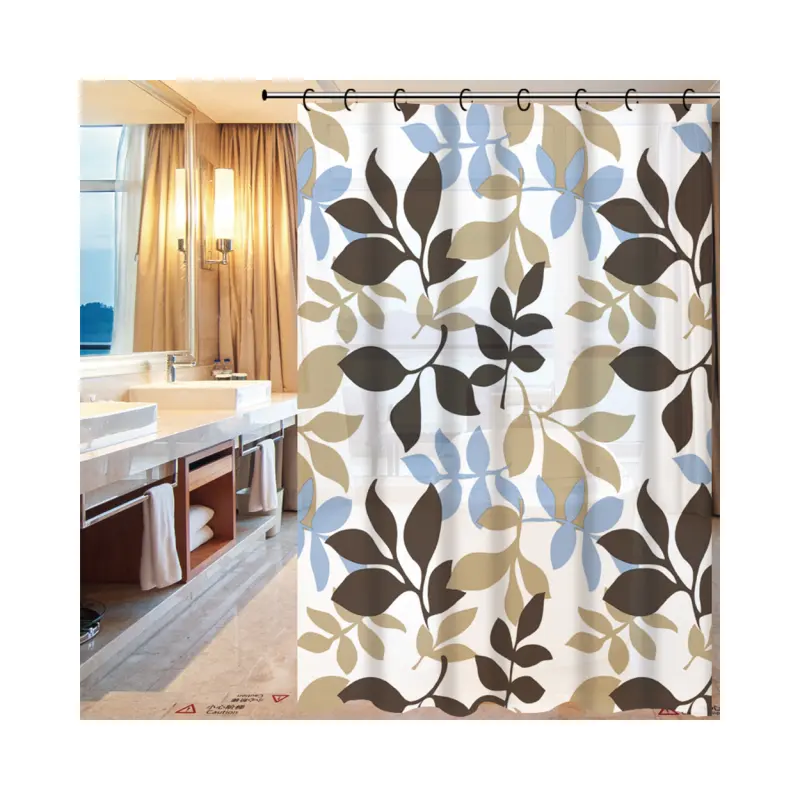 High Quality Plants Leaves Natural Design Plastic Bathroom Curtains Cortinas De Ducha PEVA Clear Shower Curtains