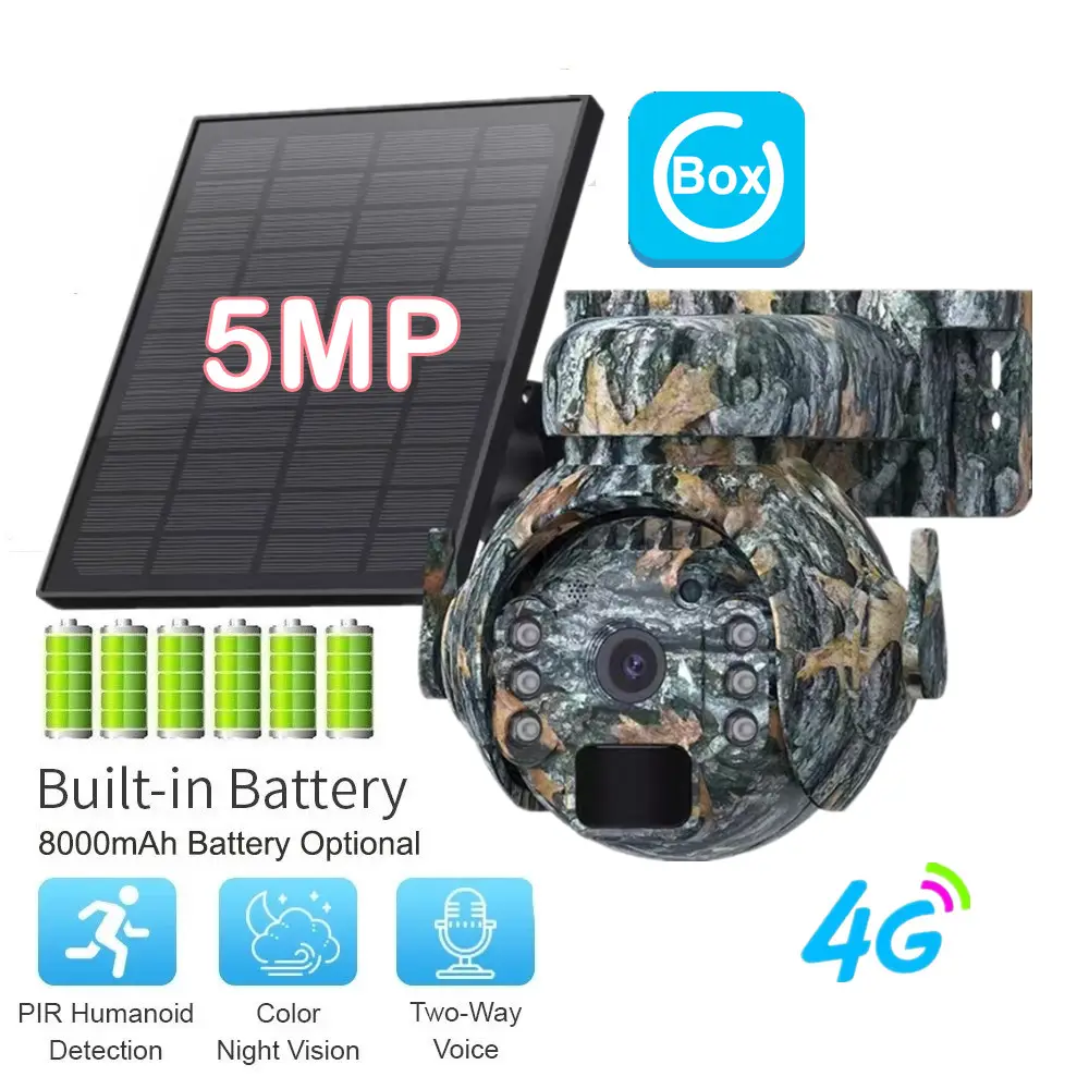 4G 5MP Lower Powered IR Night Vision Detecção Humana PIR IP66 À prova d'água Segurança IP Rede Wifi Wireless Hunting Câmera Solar