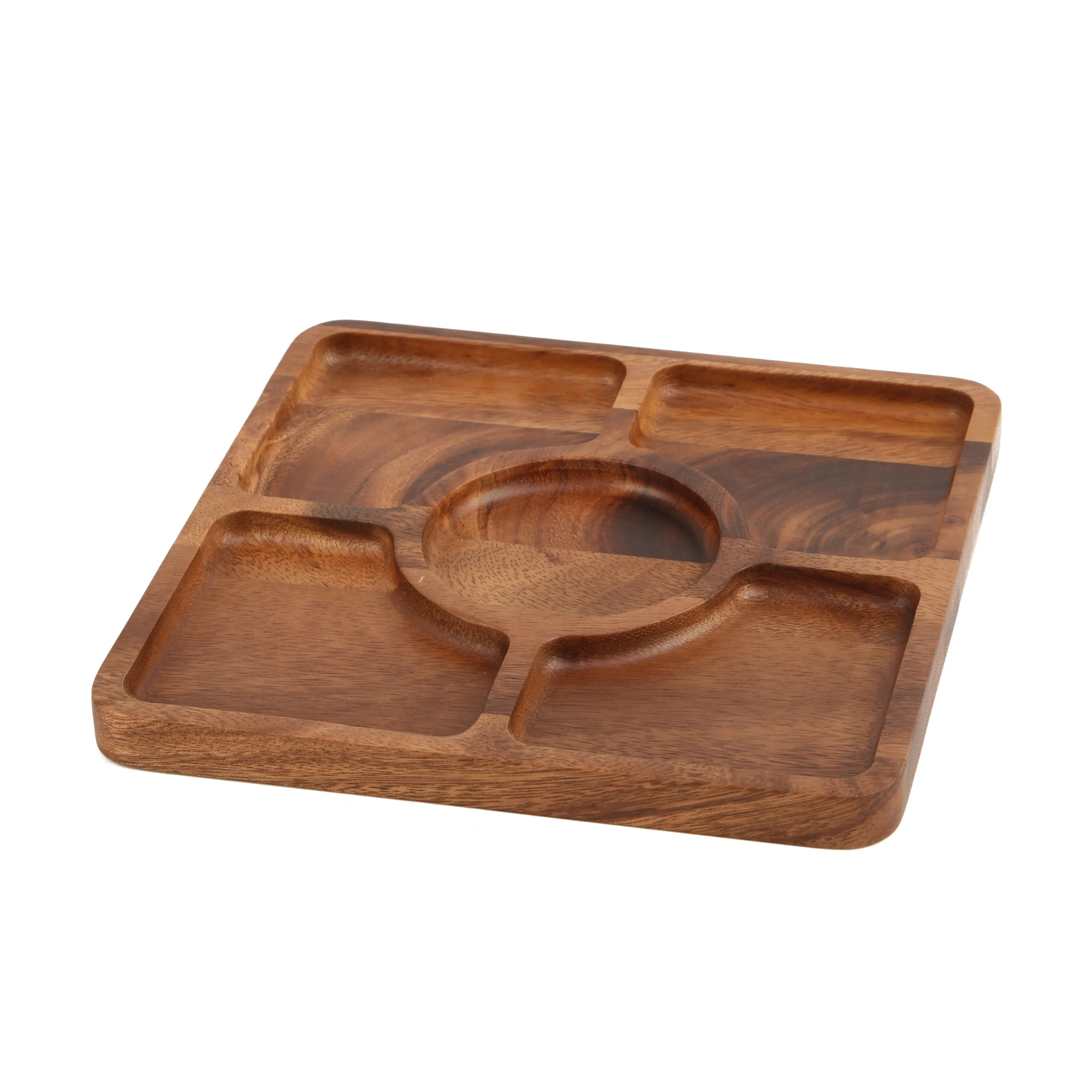 Vassoio da portata in legno diviso vassoio da portata quadrato in legno intagliato piatto da 5 scomparti piatto da portata per antipasti di frutta