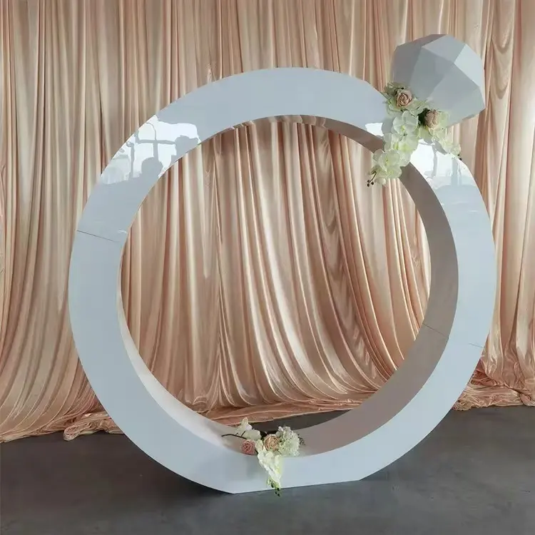 Elegant Round Diamond Ring White Acrylic Circle Arch Backdrop for Wedding Party Stage Backdrop