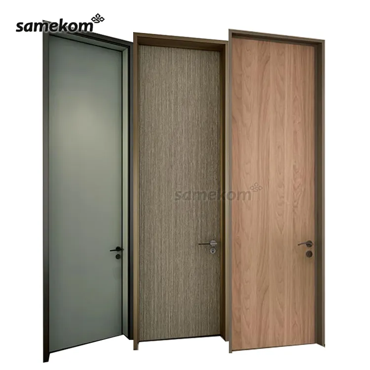 Asy-puertas interiores de mantenimiento, puerta oscilante de madera para oficina, conjunto completo de aluminio