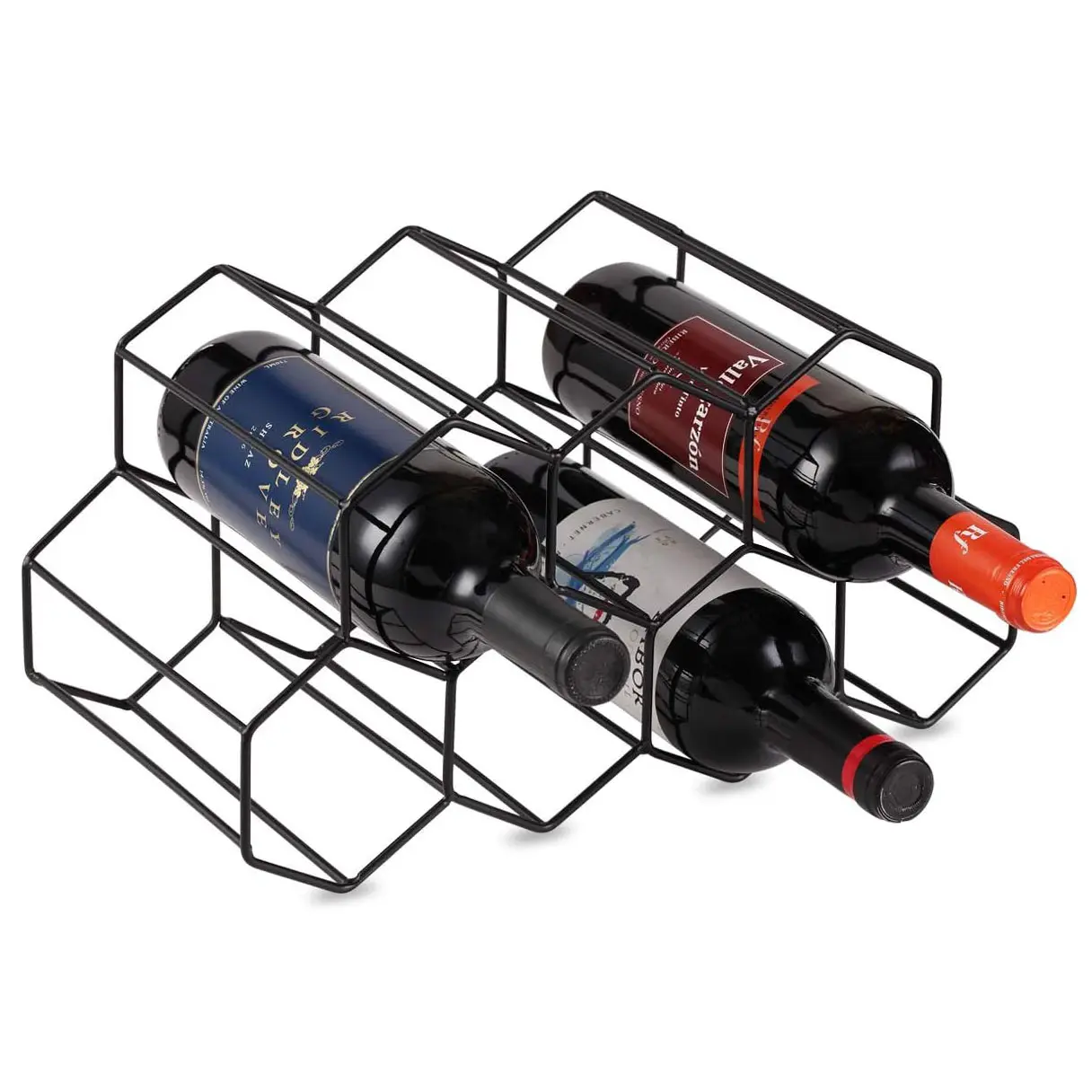 Soporte de exhibición de vino de encimera de Metal negro Estante de almacenamiento de vino de 9 botellas Estante de exhibición de vino que ahorra espacio