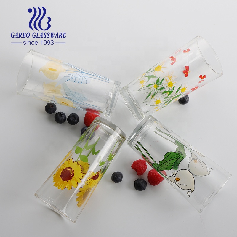 Africa Latin America markets popular highball glass cups 10oz cylinder round shape hot and cold drinks tumbler with printing