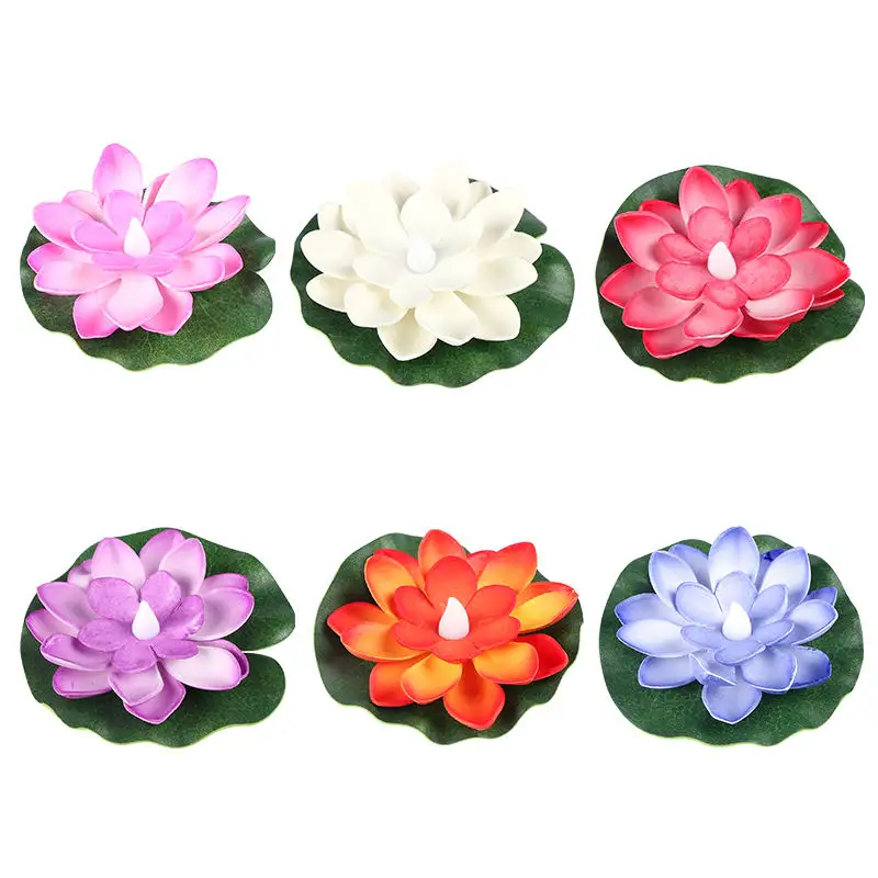 Artificial Lotus-shaped Colorful Changed Floating Flower Lamps Water Swimming Pool Wishing Light Water sensitive candles