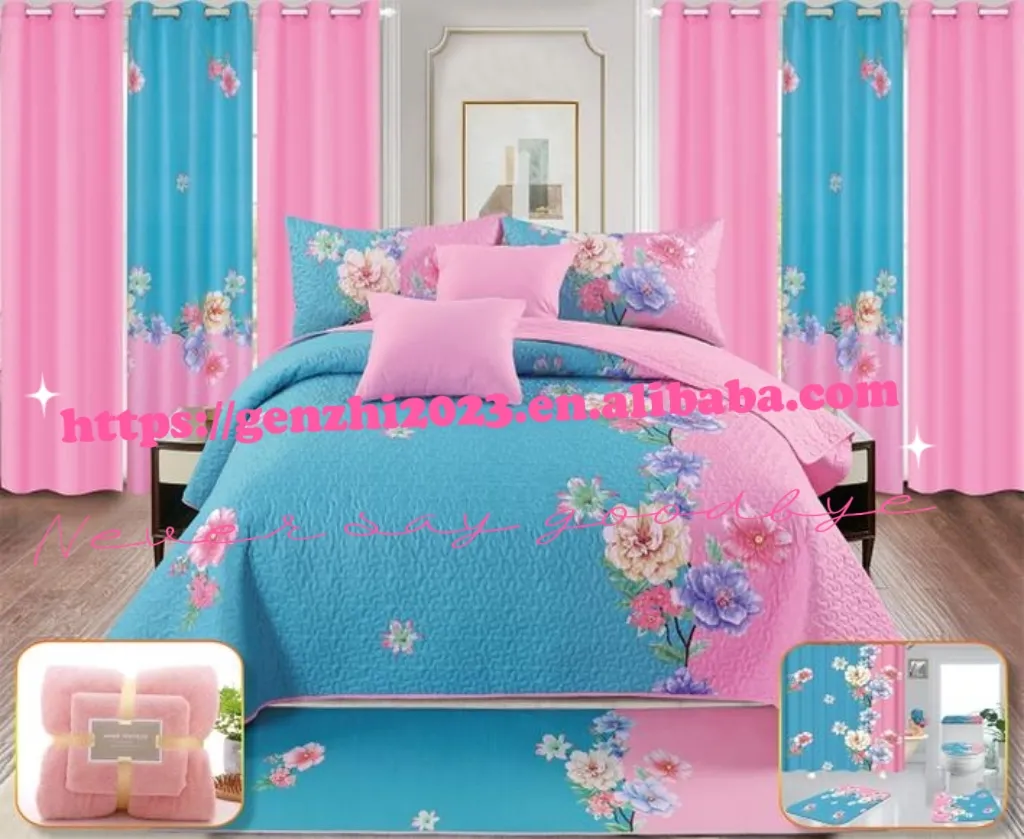 Nuevos diseños de lujo 24 piezas juego de cama colcha bordada de algodón conjunto de colcha de verano juego de cama con cortinas a juego
