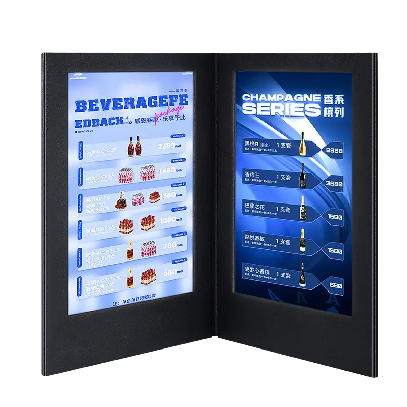 Hot sale personalized made hotel menu cover book menu folder electronic illuminated light up menu