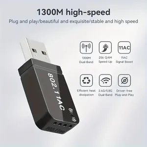 Adaptador inalámbrico para computadora de escritorio Adaptador de red Inalámbrico USB 1300Mbps Adaptador WiFi para PC Antena de banda dual de alta ganancia incorporada - Product Image 4
