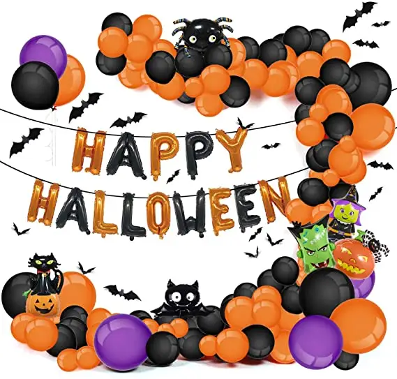 halloween inflator helium arch for party decoration yellow and black foil magic balloons arch kit