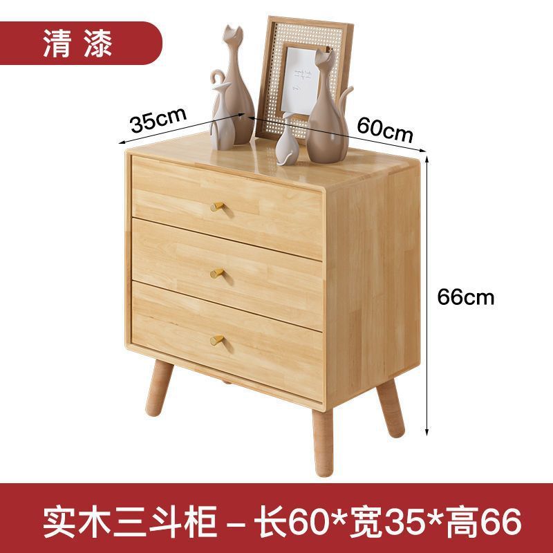 Raw wood varnish three-drawer chest made of rubberwood