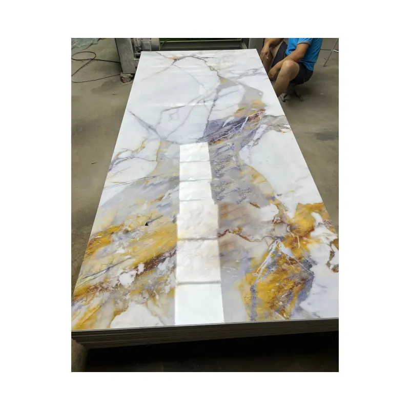 3d High Glossy Custom Marble Alternative PVC Wall Panels UV Marble Sheet