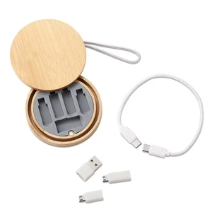 工厂多USB适配器套件竹储物盒，带快速充电口袋电缆套件转换器USB C至C型/微型适配器 - Product Image 2