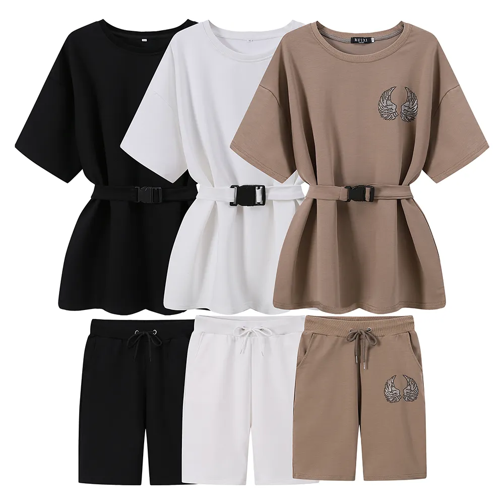 Hot Sale Shirt and Shorts Ladies Outfits Clothing Women's T-shirts Sport 2 Piece Women Shorts Rhinestone Casual Set Luxury