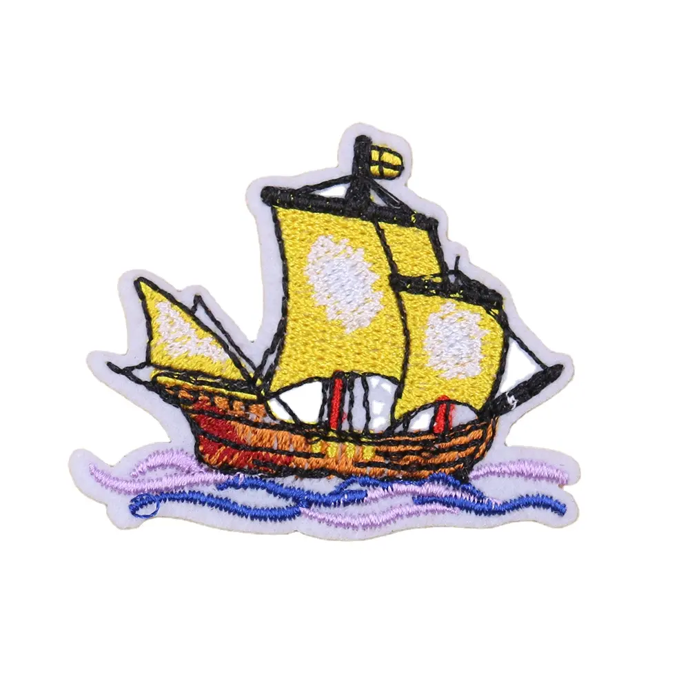 Boat series embroidered cloth attached children's clothing accessories with adhesive cartoon sailboat patch
