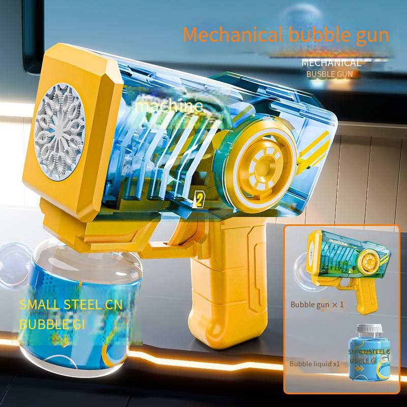 Pistolet à bulles mécanique transparent-jaune et bleu