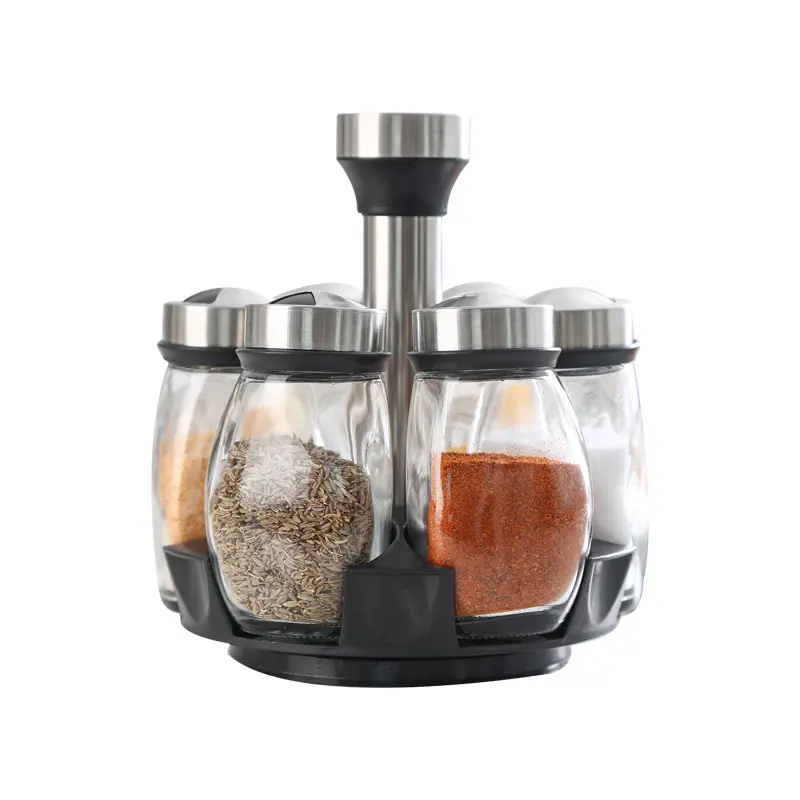 7 Pcs Set Vidro Spice Jars Pepper Shakers Garrafas Quadradas Recipientes De Armazenamento Jar Tempero com Etiqueta e Organizador