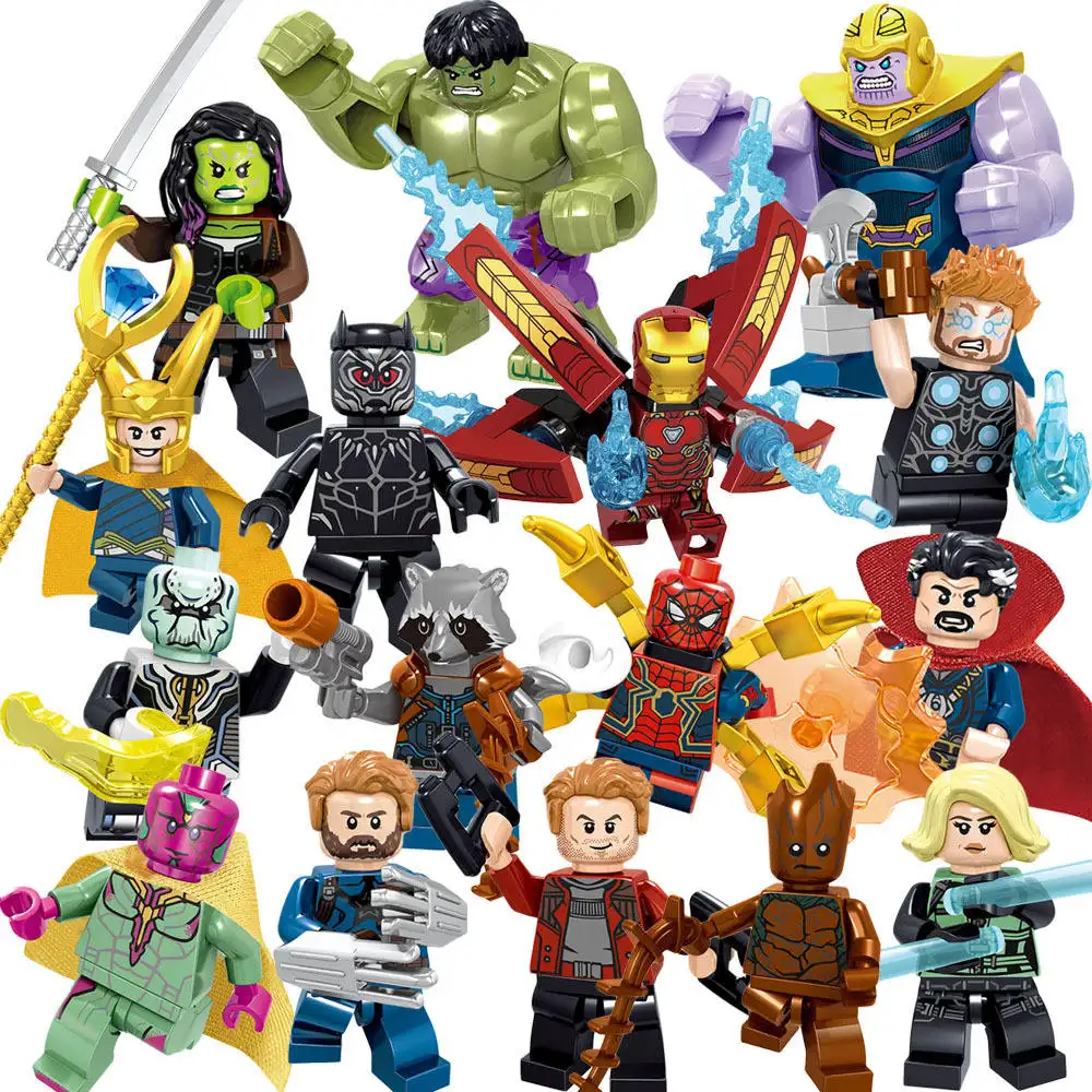Set blok bangunan figur pahlawan Super Mini Marvel Avengerszz seri Superhero boneka blok bangunan anak-anak