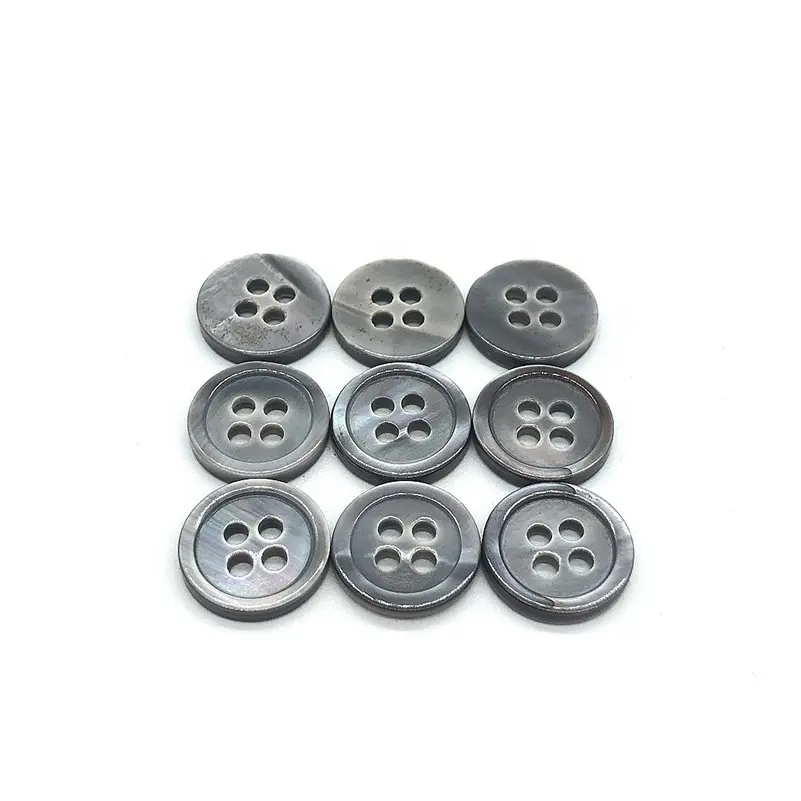 Mopa de carcasa de Río de 4 agujeros, botones de camisa de madre de perla, color gris, 2 agujeros, venta al por mayor